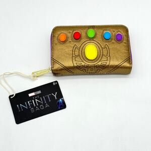 Loungefly Disney Marvel Gold Metallic Thanos Infinity Gauntlet Zip Around Wallet